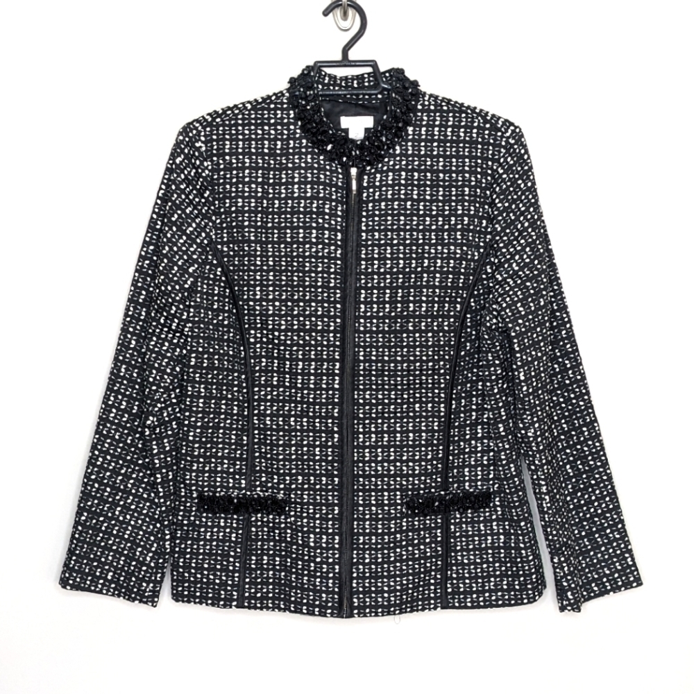 NWT Chico's Tweed Droplets Thoara Dress Blazer Suit Jacket Black White 2 L 12